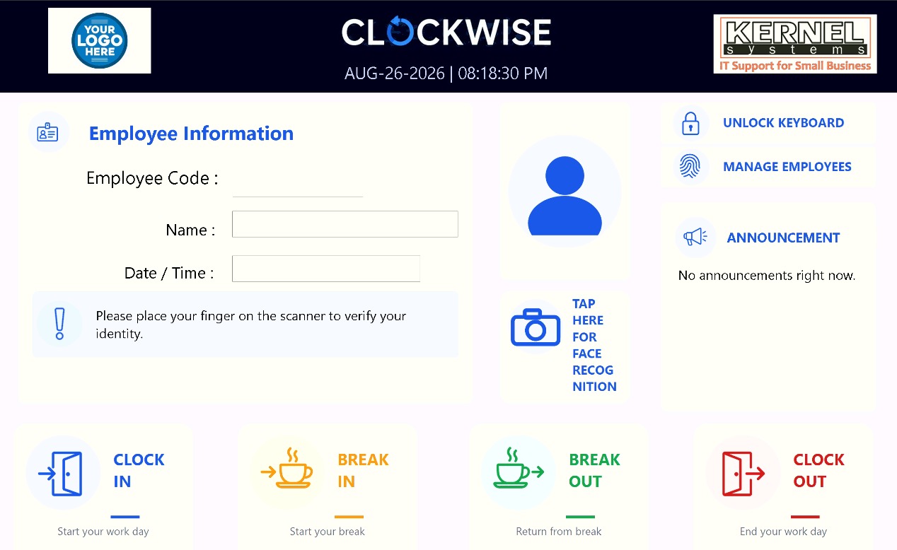 Clockwise employee time clock interface